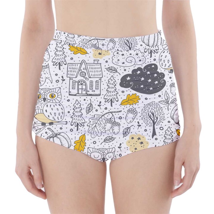 Doodle-seamless-pattern-with-autumn-elements High-Waisted Bikini Bottoms