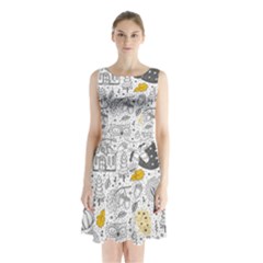 Doodle-seamless-pattern-with-autumn-elements Sleeveless Waist Tie Chiffon Dress by Simbadda