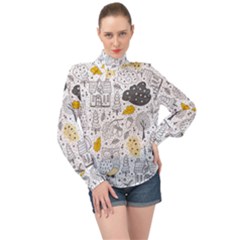 Doodle-seamless-pattern-with-autumn-elements High Neck Long Sleeve Chiffon Top