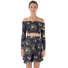 Asian-seamless-pattern-with-clouds-moon-sun-stars-vector-collection-oriental-chinese-japanese-korean Off Shoulder Top With Skirt Set