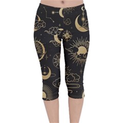 Asian-seamless-pattern-with-clouds-moon-sun-stars-vector-collection-oriental-chinese-japanese-korean Velvet Capri Leggings  by Simbadda