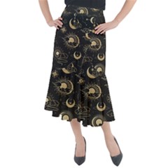 Asian-seamless-pattern-with-clouds-moon-sun-stars-vector-collection-oriental-chinese-japanese-korean Midi Mermaid Skirt by Simbadda