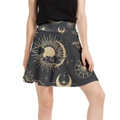 Asian-seamless-pattern-with-clouds-moon-sun-stars-vector-collection-oriental-chinese-japanese-korean Waistband Skirt by Simbadda