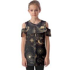 Asian-seamless-pattern-with-clouds-moon-sun-stars-vector-collection-oriental-chinese-japanese-korean Fold Over Open Sleeve Top by Simbadda