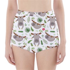 Seamless-pattern-with-cute-sloths High-waisted Bikini Bottoms by Simbadda