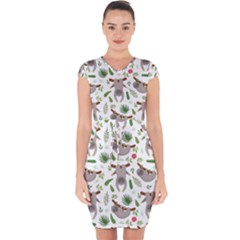 Seamless-pattern-with-cute-sloths Capsleeve Drawstring Dress 