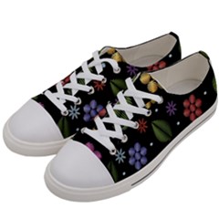 Embroidery-seamless-pattern-with-flowers Women s Low Top Canvas Sneakers by Simbadda