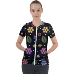 Embroidery-seamless-pattern-with-flowers Short Sleeve Zip Up Jacket by Simbadda