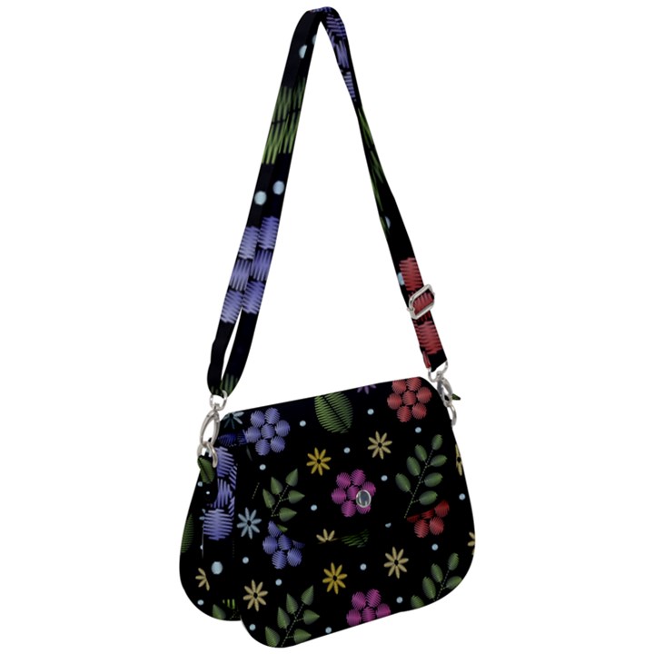 Embroidery-seamless-pattern-with-flowers Saddle Handbag