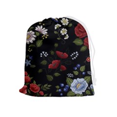 Floral-folk-fashion-ornamental-embroidery-pattern Drawstring Pouch (xl) by Simbadda