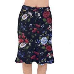 Floral-folk-fashion-ornamental-embroidery-pattern Short Mermaid Skirt by Simbadda