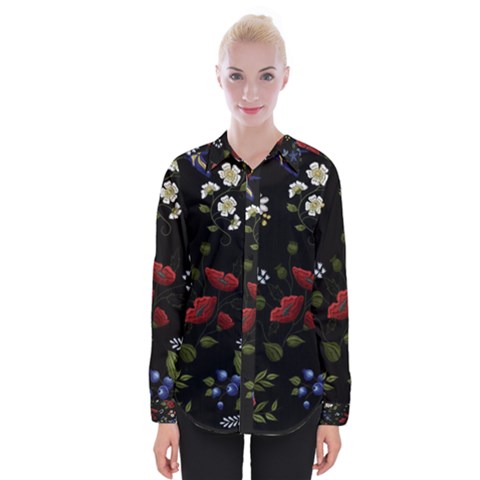 Floral-folk-fashion-ornamental-embroidery-pattern Womens Long Sleeve Shirt by Simbadda