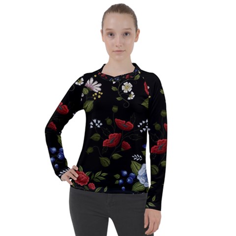 Floral-folk-fashion-ornamental-embroidery-pattern Women s Pique Long Sleeve Tee by Simbadda