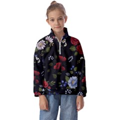 Floral-folk-fashion-ornamental-embroidery-pattern Kids  Half Zip Hoodie by Simbadda