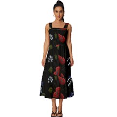 Floral-folk-fashion-ornamental-embroidery-pattern Square Neckline Tiered Midi Dress by Simbadda