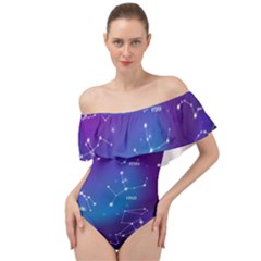 Realistic-night-sky-poster-with-constellations Off Shoulder Velour Bodysuit  by Simbadda