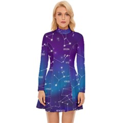 Realistic-night-sky-poster-with-constellations Long Sleeve Velour Longline Dress by Simbadda