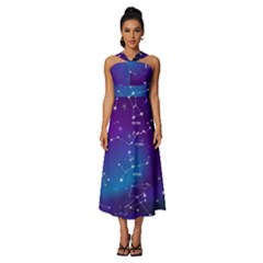 Realistic-night-sky-poster-with-constellations Sleeveless Cross Front Cocktail Midi Chiffon Dress by Simbadda