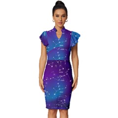 Realistic-night-sky-poster-with-constellations Vintage Frill Sleeve V-neck Bodycon Dress by Simbadda