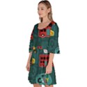 Seamless-pattern-hand-drawn-with-vehicles-buildings-road Velour Kimono Dress View2