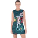 Seamless-pattern-hand-drawn-with-vehicles-buildings-road Lace Up Front Bodycon Dress View1