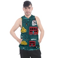 Seamless-pattern-hand-drawn-with-vehicles-buildings-road Men s Sleeveless Hoodie by Simbadda