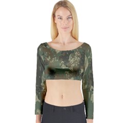 Camouflage-splatters-background Long Sleeve Crop Top by Simbadda