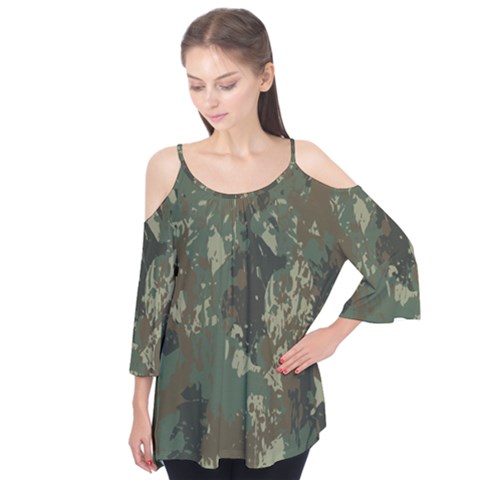 Camouflage-splatters-background Flutter Sleeve Tee  by Simbadda