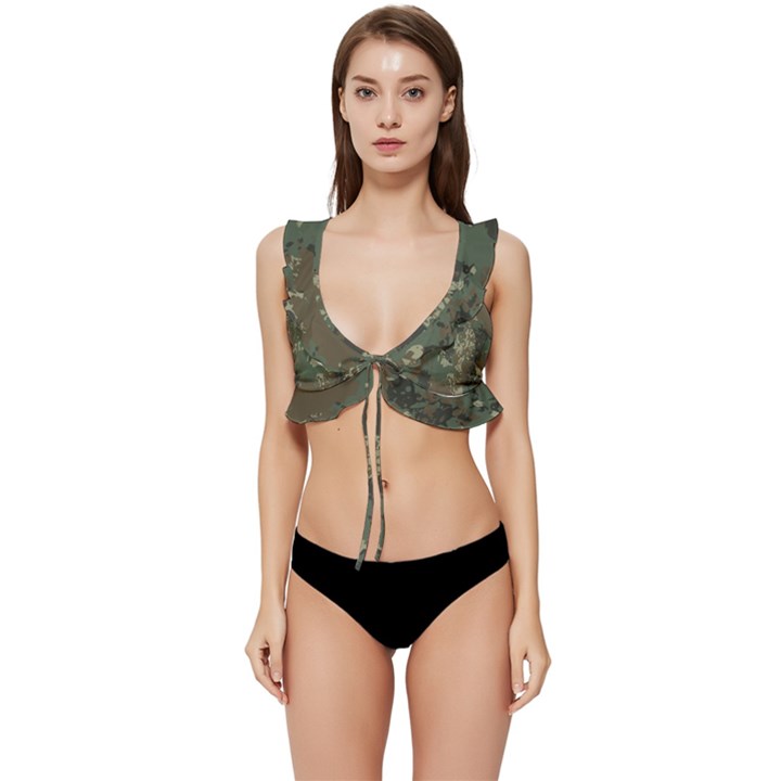 Camouflage-splatters-background Low Cut Ruffle Edge Bikini Top