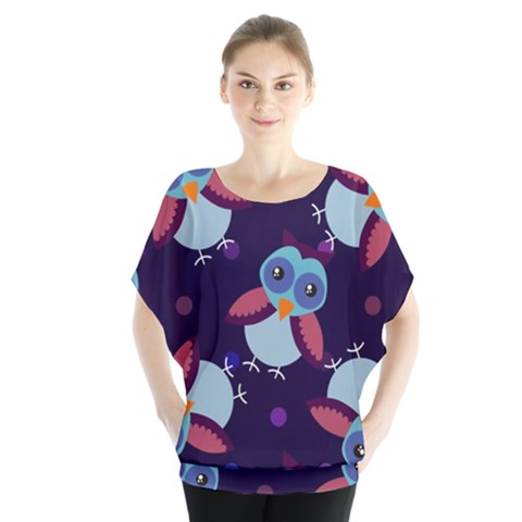 Owl-pattern-background Batwing Chiffon Blouse by Simbadda