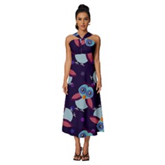 Owl-pattern-background Sleeveless Cross Front Cocktail Midi Chiffon Dress by Simbadda