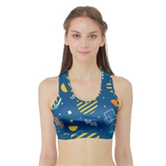 Flat-design-geometric-shapes-background Sports Bra With Border by Simbadda