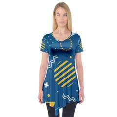 Flat-design-geometric-shapes-background Short Sleeve Tunic  by Simbadda