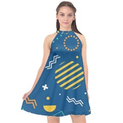 Flat-design-geometric-shapes-background Halter Neckline Chiffon Dress  by Simbadda