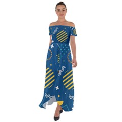 Flat-design-geometric-shapes-background Off Shoulder Open Front Chiffon Dress by Simbadda