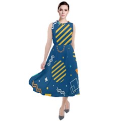 Flat-design-geometric-shapes-background Round Neck Boho Dress by Simbadda