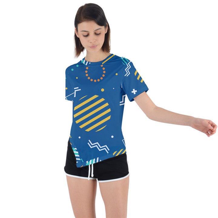 Flat-design-geometric-shapes-background Asymmetrical Short Sleeve Sports Tee