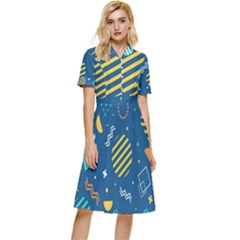 Flat-design-geometric-shapes-background Button Top Knee Length Dress by Simbadda