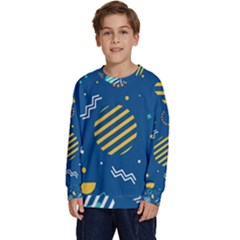 Flat-design-geometric-shapes-background Kids  Crewneck Sweatshirt by Simbadda