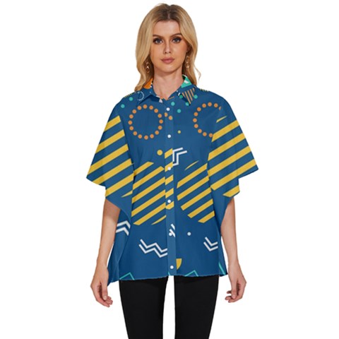 Flat-design-geometric-shapes-background Women s Batwing Button Up Shirt by Simbadda