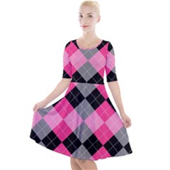 Seamless-argyle-pattern Quarter Sleeve A-line Dress by Simbadda