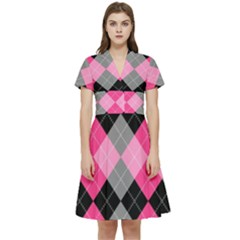 Seamless-argyle-pattern Short Sleeve Waist Detail Dress by Simbadda