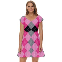 Seamless-argyle-pattern Short Sleeve Tiered Mini Dress by Simbadda