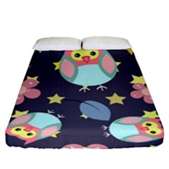 Owl-stars-pattern-background Fitted Sheet (queen Size) by Simbadda