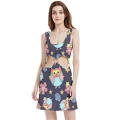 Owl-stars-pattern-background Velour Cutout Dress