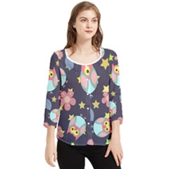 Owl-stars-pattern-background Chiffon Quarter Sleeve Blouse by Simbadda