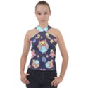 Owl-stars-pattern-background Cross Neck Velour Top View1