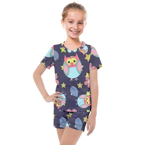 Owl-stars-pattern-background Kids  Mesh Tee And Shorts Set by Simbadda