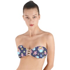 Owl-stars-pattern-background Twist Bandeau Bikini Top by Simbadda