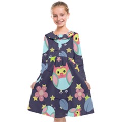 Owl-stars-pattern-background Kids  Midi Sailor Dress by Simbadda